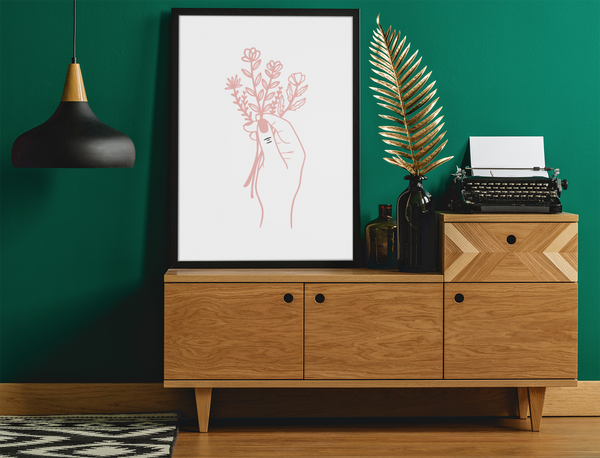 Hand With Floral Flower Bouquet 2022 Boho Hippie Simple Home Wall Decor Print