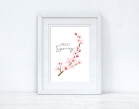Hello Spring Cherry Blossom Spring Seasonal Wall Home Decor Print