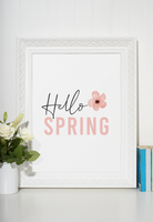 Hello Spring Pink Floral Flower 2022 Spring Seasonal Wall Home Decor Print