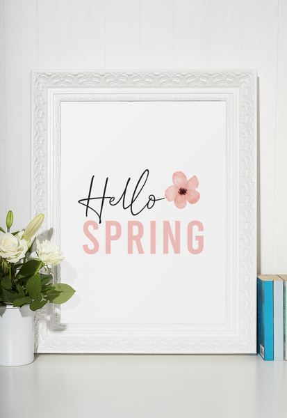 Hello Spring Pink Floral Flower 2022 Spring Seasonal Wall Home Decor Print