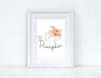 Hey Pumpkin White Floral Pumpkin Autumn 2021 Seasonal Wall Home Decor Print