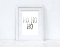 Ho Ho Ho Grey & White Snowflakes 2021 Winter Christmas Seasonal Wall Home Decor Print