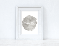 Home Heart Grey Silver Metallic Look Home Simple Room Wall Decor Print