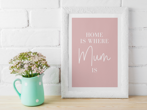 Home Is Where Mum Is Pink Mothers Day 2022 Home Simple Room Wall Decor Print
