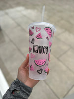 Watermelon Summer Personalised Name Tumbler Venti Cold Cup 24oz - With Straw