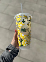 Lemon Summer Personalised Name Tumbler Venti Cold Cup 24oz - With Straw