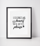Leggings Leaves & Lattes Please 2022 Autumn Seasonal Wall Home Decor Print