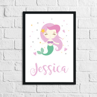 Personalised Name Mermaid Kids Children's Room Wall Decor Print