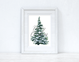Merry Christmas Snowy Tree 2021 Winter Christmas Seasonal Wall Home Decor Print