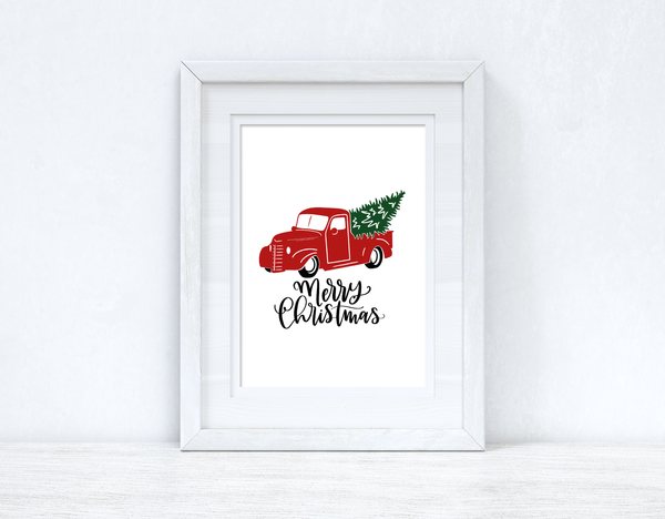 Merry Christmas Red Truck 2021 Seasonal Wall Home Decor Print