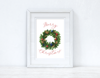 Merry Christmas Traditional Wreath 2021 Winter Christmas Seasonal Wall Home Decor Print