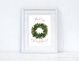 Merry Christmas Traditional Wreath 2021 Winter Christmas Seasonal Wall Home Decor Print