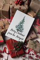 Merry Christmas From Surname Snowy Tree Seasonal Hammered Card & Envelope