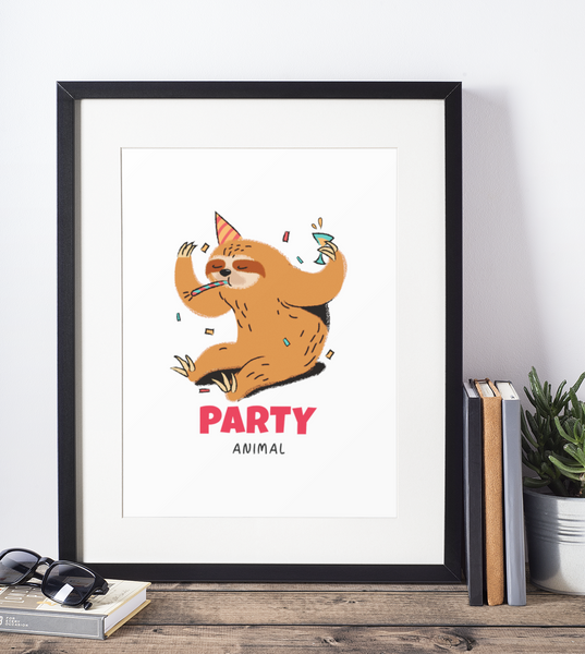 Party Animal Sloth 2022 Humorous Home Wall Decor Print