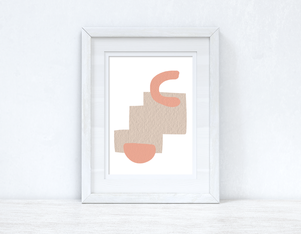 Peach Pink & Beige Abstract 5 Colour Shapes Home Wall Decor Print
