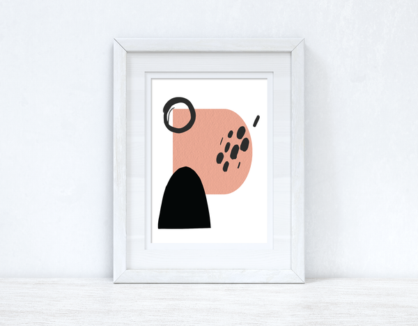 Peach Pink & Black Abstract 5 Colour Shapes Home Wall Decor Print
