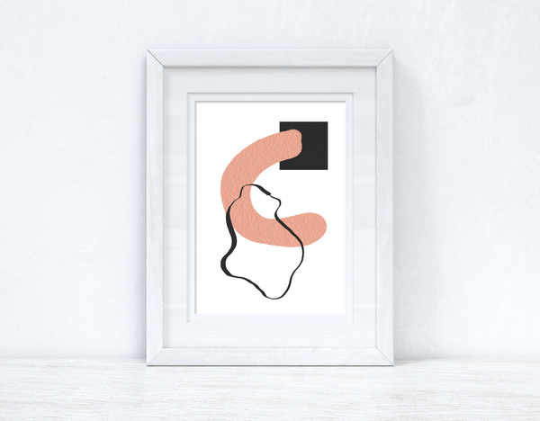 Peach Pink & Black Abstract 6 Colour Shapes Home Wall Decor Print