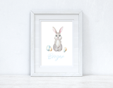 Personalised Blue Wording Bunny Eggs Easter Spring Seasonal Wall Home Decor Print