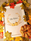 Hello Autumn Pumpkin Wreath Autumn Seasonal Wall Home Decor Print