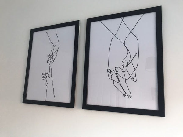 Holding Hands Couple Line Work Wall Decor Print