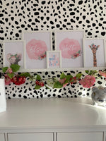 Giraffe Wild Animal Floral Nursery Children's Room Wall Decor Print