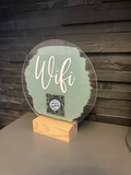 Wifi QR Code Scan Me Painted Acrylic Plaque Sign With Wooden Base