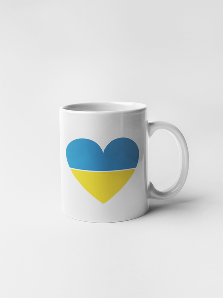 Ukraine Heart Flag Ceramic Mug - Donation To Ukraine Humanitarian Appeal