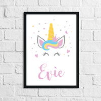 Personalised Pink Font Unicorn Name Children's Room Wall Decor Print