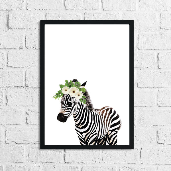 Zebra Wild Animal Floral Nursery Children's Room Wall Decor Print