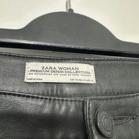 Zara Ladies Trousers Ankle Black Size XS X-Small Polyester Leather Look Zip Deta
