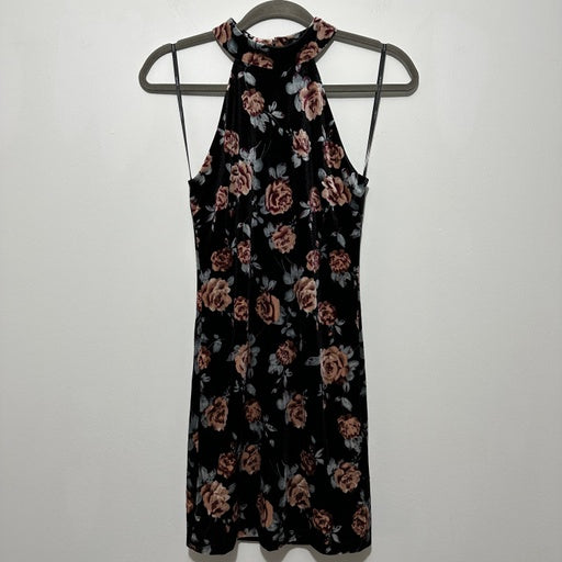 Forever21 Ladies Dress Bodycon Black Size S Small Polyester Short Velour Floral