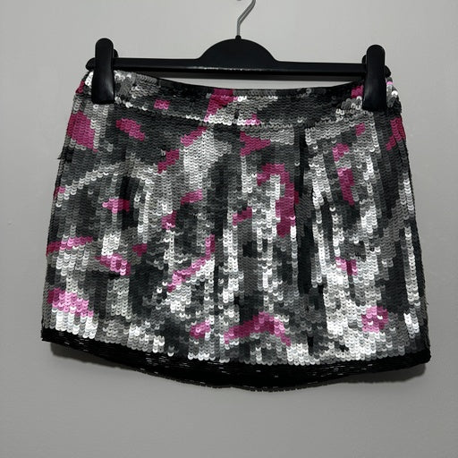 Topshop Ladies Skirt Mini Black Size 8 Polyester Short Sequin Silver Pink