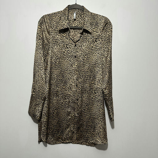 Zara Ladies Button-Up Top  Brown Size XS X-Small Polyester Long Sleeve Animal Pr
