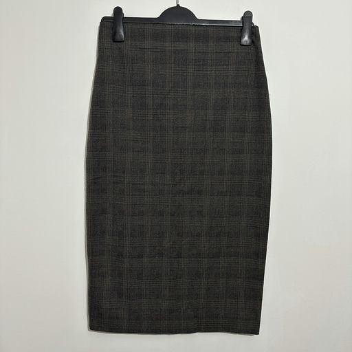Zara Ladies Skirt Grey Size M Straight Pencil Polyester High Waist Tartan Blueis