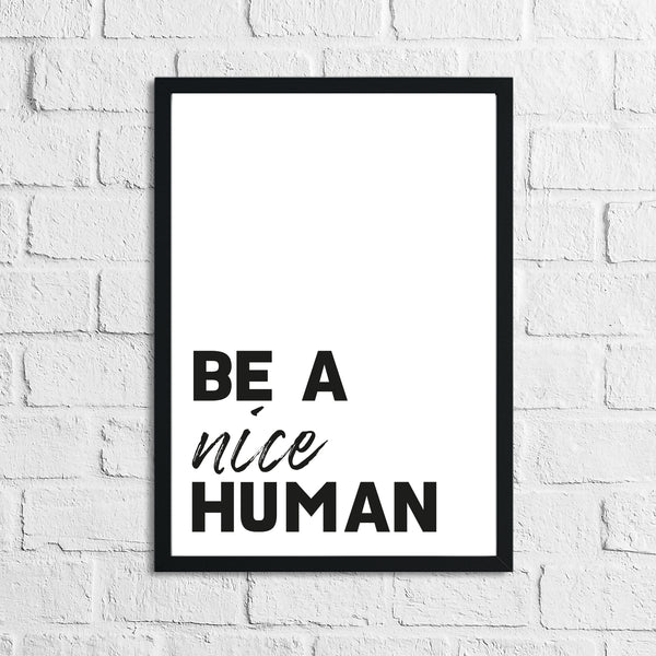 Be A Nice Human New Inspirational Wall Decor Quote Print