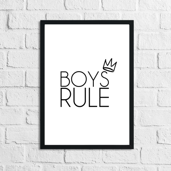 Boys Rule Crown Children's Bedroom Room Wall Decor Print