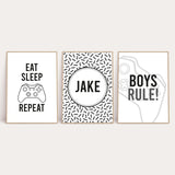 Personalised Name Gamer Eat Sleep Game Repeat Children's Wall Decor Set Of 3 Prints
