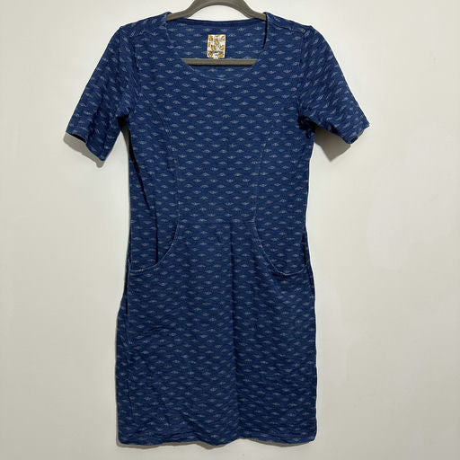 Mantaray Faithful & True Blue A-Line Dress Size 10 Knee Length Cotton Blend