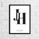 Personalised Black Couple Names Initials Date New Home Wall Decor Print