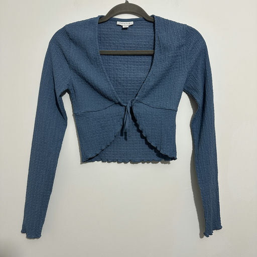 Topshop Ladies Tie Up Top  Blue Size 8 Polyester Long Sleeve