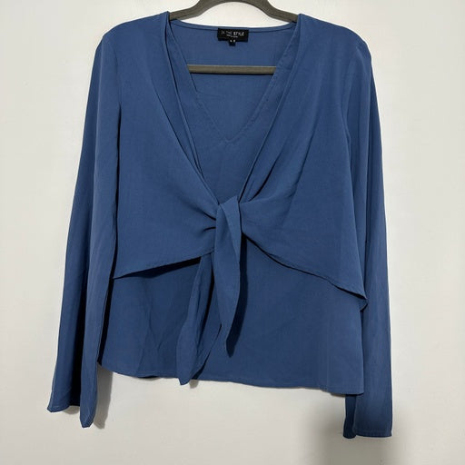 In The Style Ladies Blouse Top  Blue Size 6 Polyester Long Sleeve Tie Front