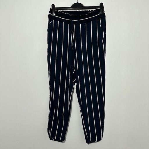 Zara Blue White Striped Cropped Trousers Size S Small Summer Polyester