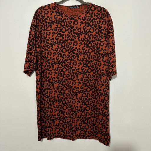 Boohoo Ladies  T-Shirt Dress Black Size 12 Polyester Short Animal Print
