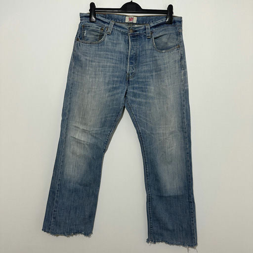 Levi Ladies Blue Straight Jeans W34 L32 100% Cotton Size 501