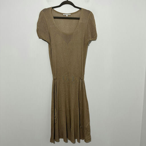 M&S Marks and Spencer Ladies Beige Dress Size 12 Cotton Blend Knee Length