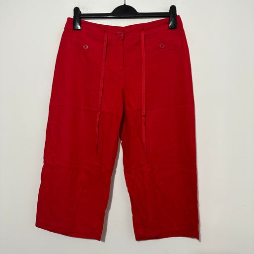 M&S Ladies Trousers Cropped Red Size 12 Linen Blend