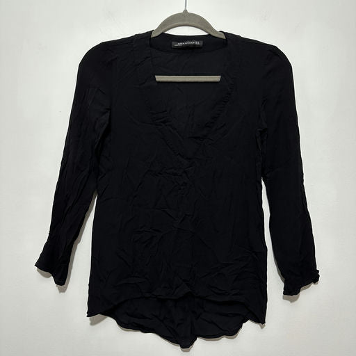 Zara  Ladies Blouse Top  Black Size XS X-Small Polyester 3/4 Sleeve Sheer