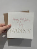 Happy Mothers Day Nanny Pink Floral Letters Mothers Day Cute Funny Humorous Hammered Card & Envelope