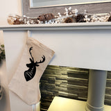 Personalised Name Reindeer Stag Head Natural Hessian Christmas Stocking
