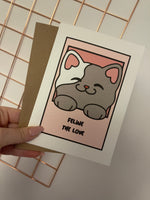 Feline The Love Cat Animal Valentines Day Funny Humorous Hammered Card & Envelope